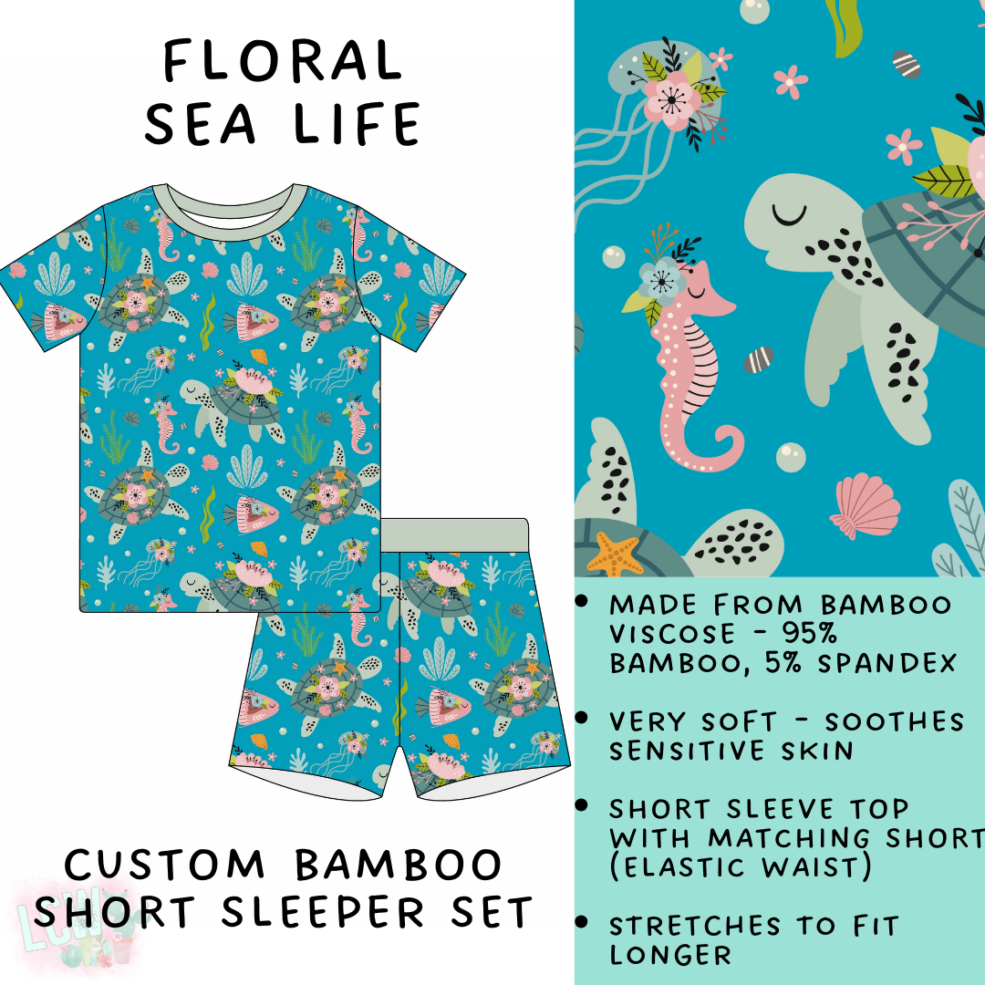 Batch #138 - Little Dreamers - Closes 6/26 - ETA mid August - Floral Sea Life Bamboo Short Sleeper Set