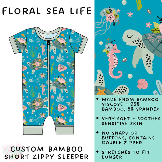 Batch #138 - Little Dreamers - Closes 6/25 - ETA mid August - Floral Sea Life Bamboo Short Zippy Sleeper