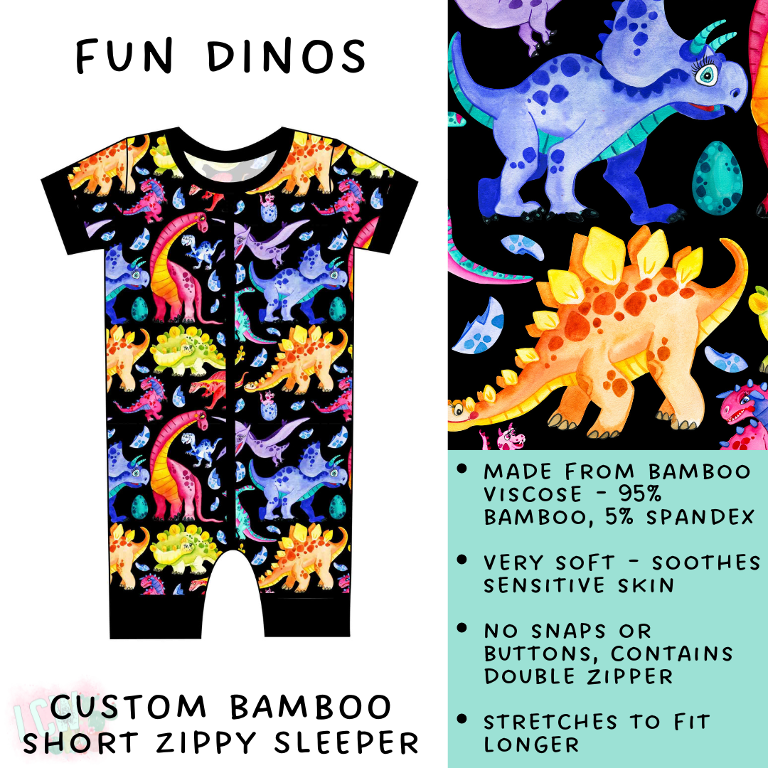 Batch #138 - Little Dreamers - Closes 6/25 - ETA mid August - Fun Dinos Bamboo Short Zippy Sleeper