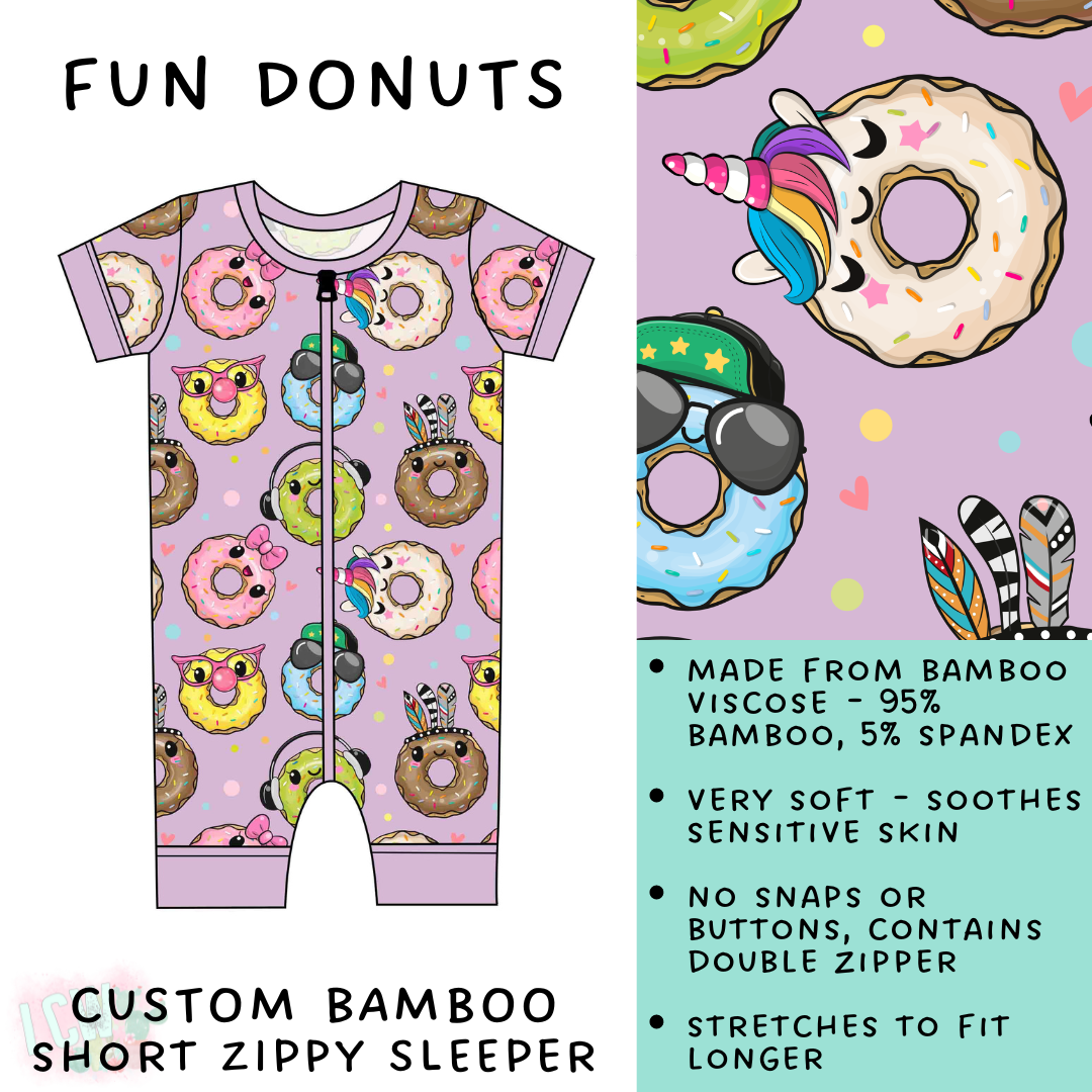 Batch #138 - Little Dreamers - Closes 6/25 - ETA mid August - Fun Donuts Bamboo Short Zippy Sleeper