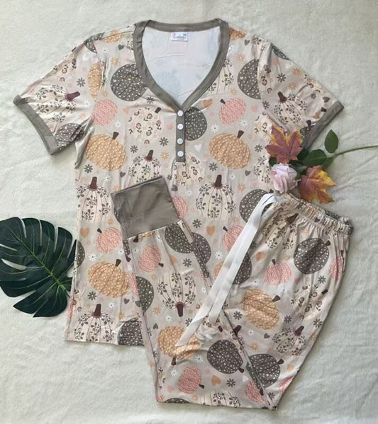 Shirley & Stone Fall Jogger Pajamas - Daisy Pumpkin *PRE ORDER*