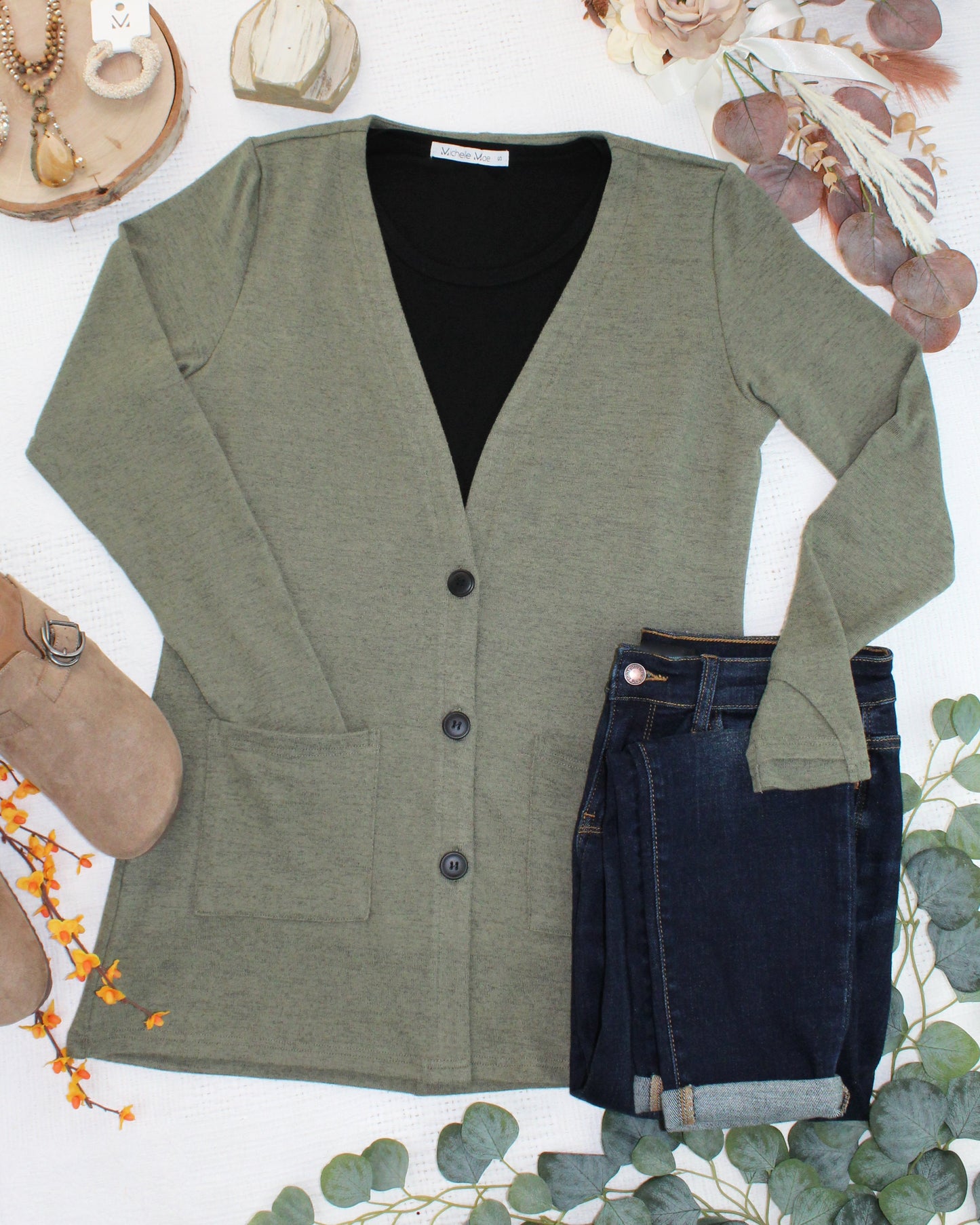 IN STOCK Cori Cardigan - Heathered Olive