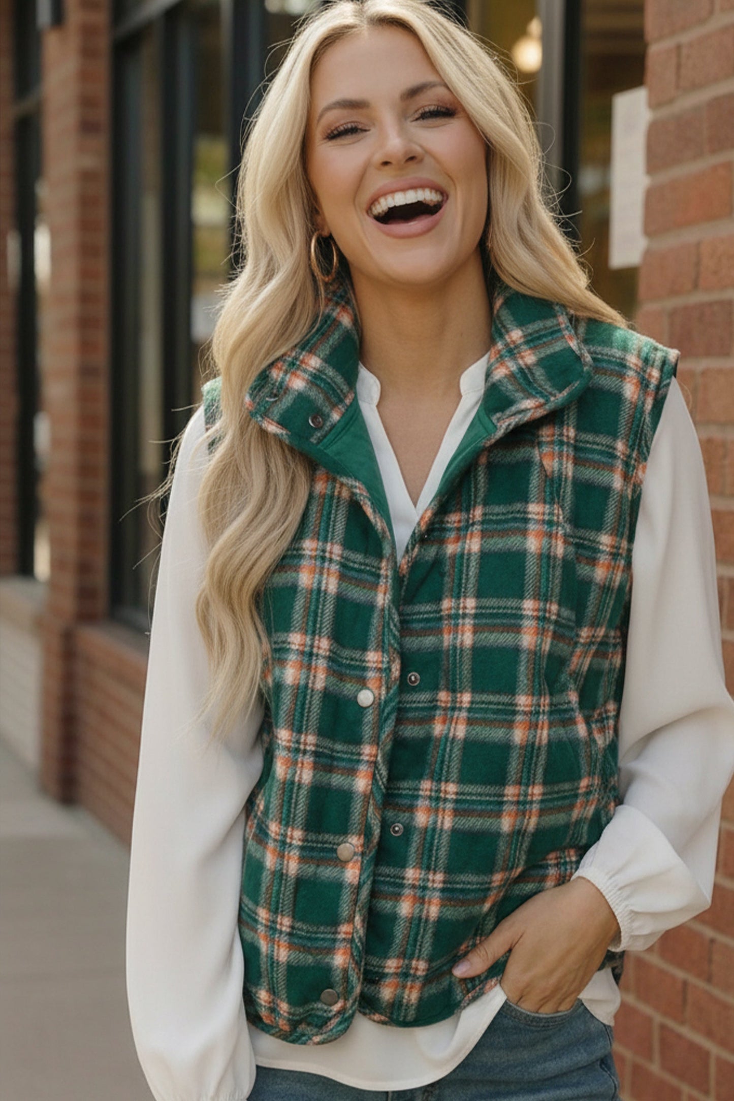 Put Together Evergreen Plaid Quilted Puffer Vest