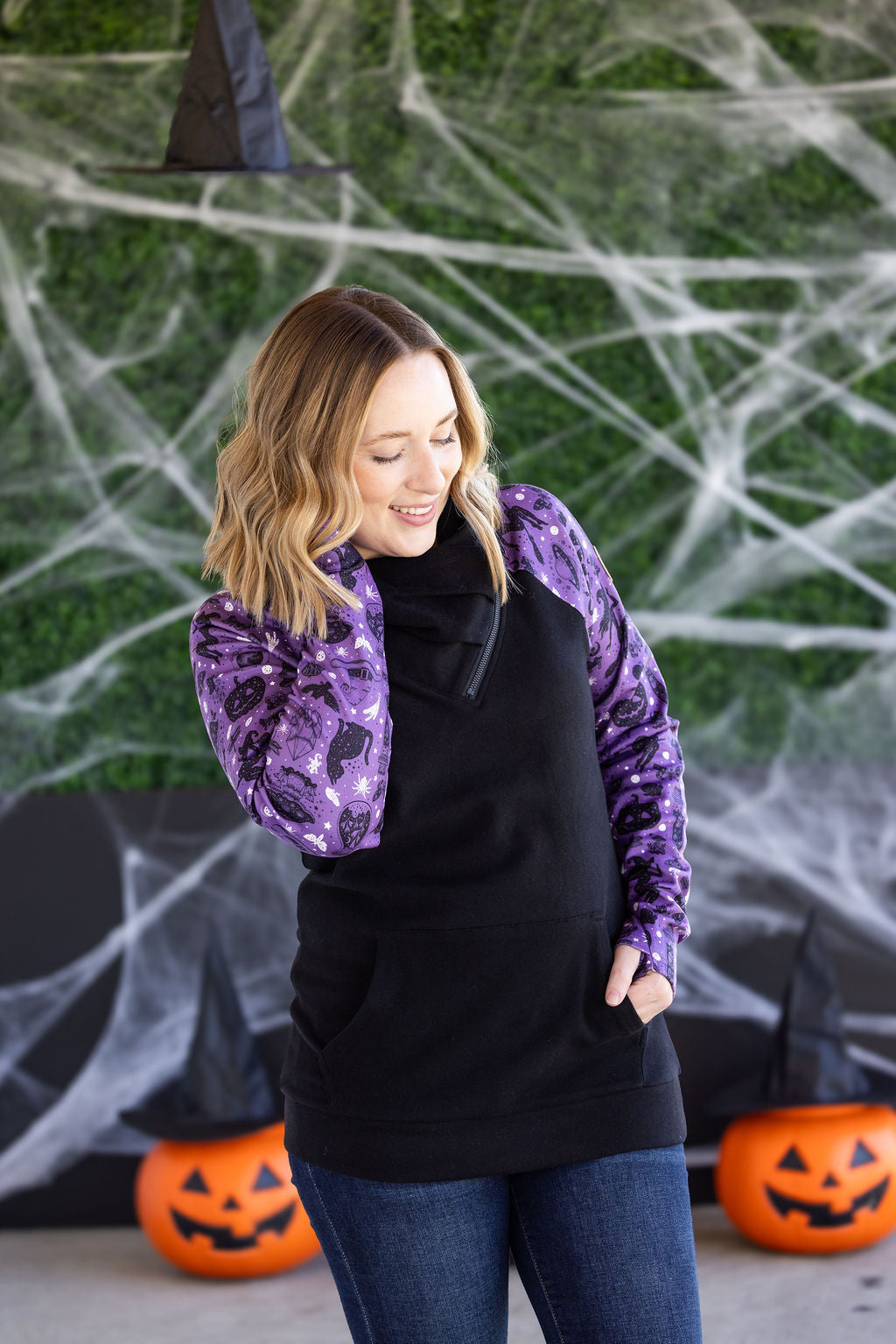 PREBOOK Zoey ZipCowl Sweatshirt - I Put A Spell On You and Black