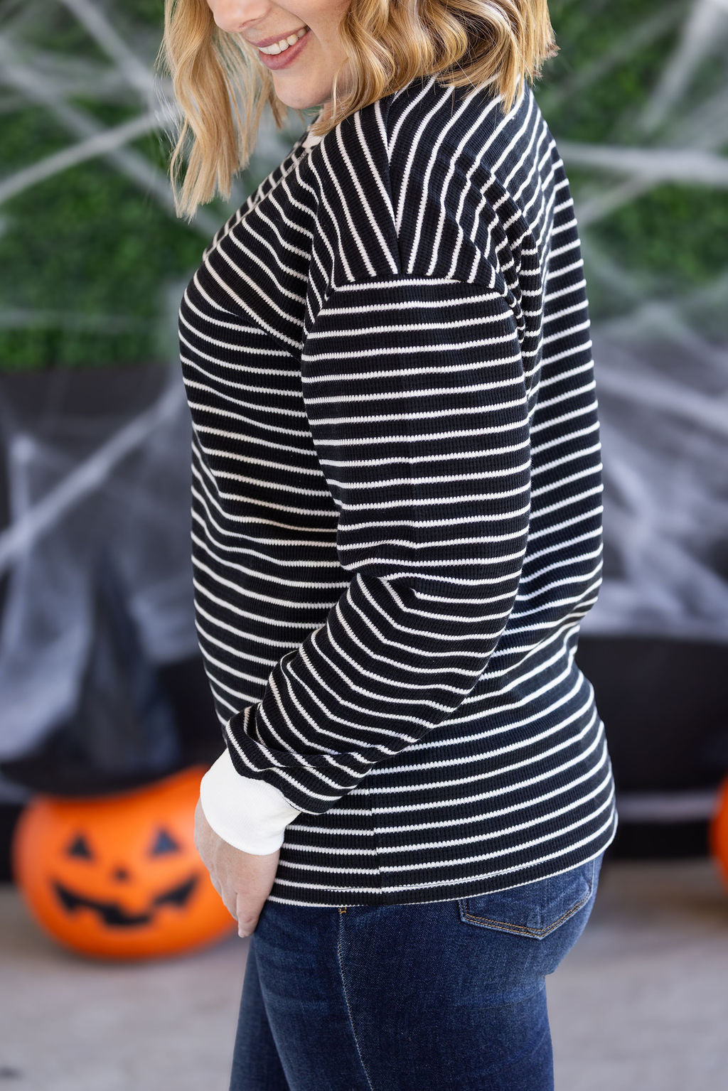 PREBOOK Lola Striped Thermal Top - Black