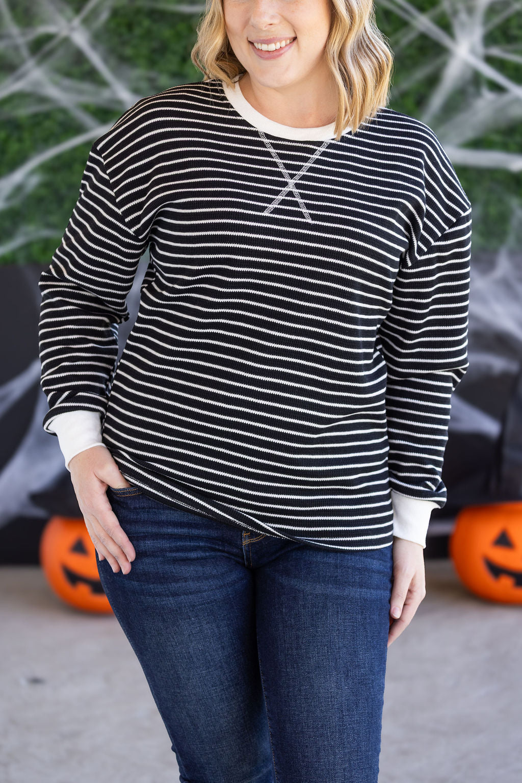 PREBOOK Lola Striped Thermal Top - Black