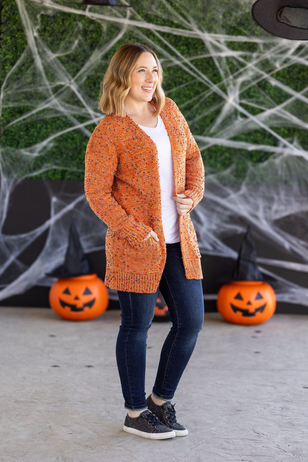 PREBOOK Carly Confetti Dot Cardigan - Pumpkin