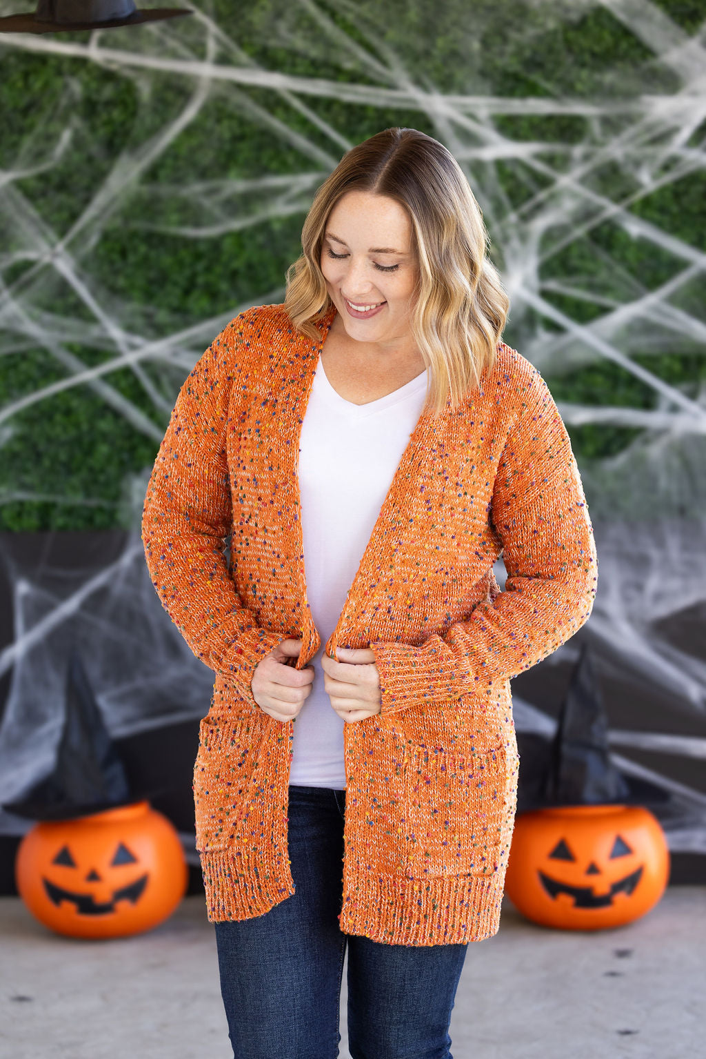 PREBOOK Carly Confetti Dot Cardigan - Pumpkin