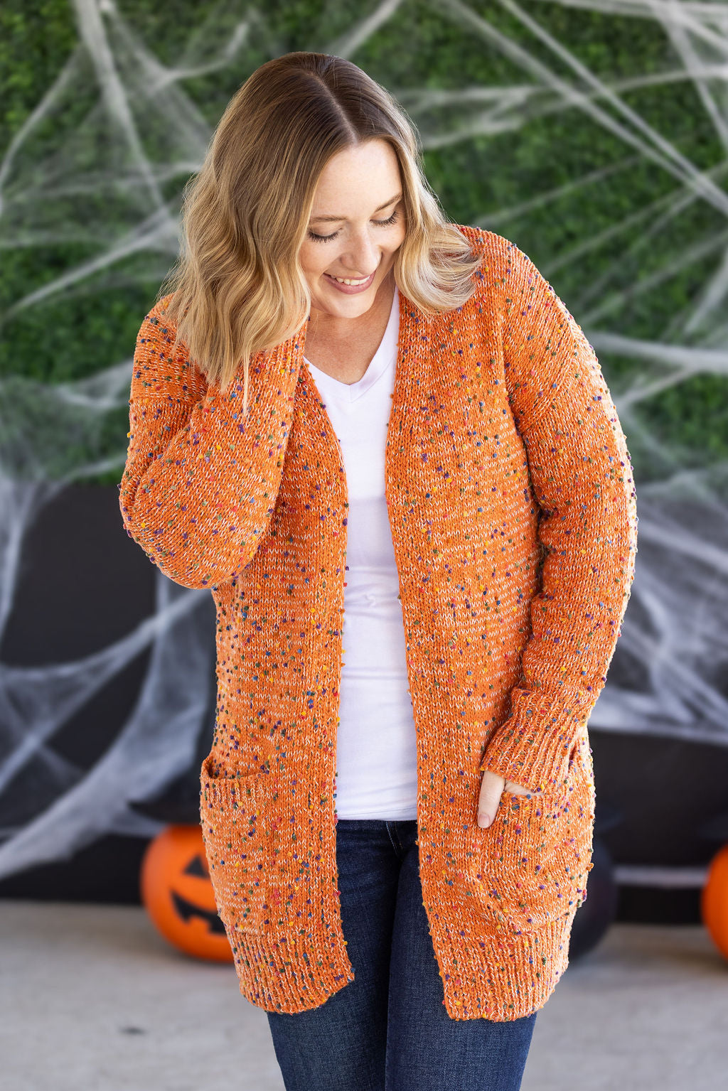 PREBOOK Carly Confetti Dot Cardigan - Pumpkin