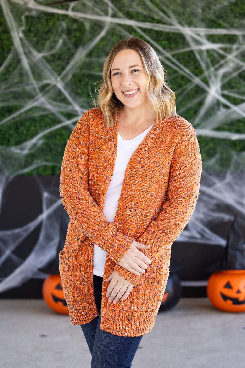 PREBOOK Carly Confetti Dot Cardigan - Pumpkin