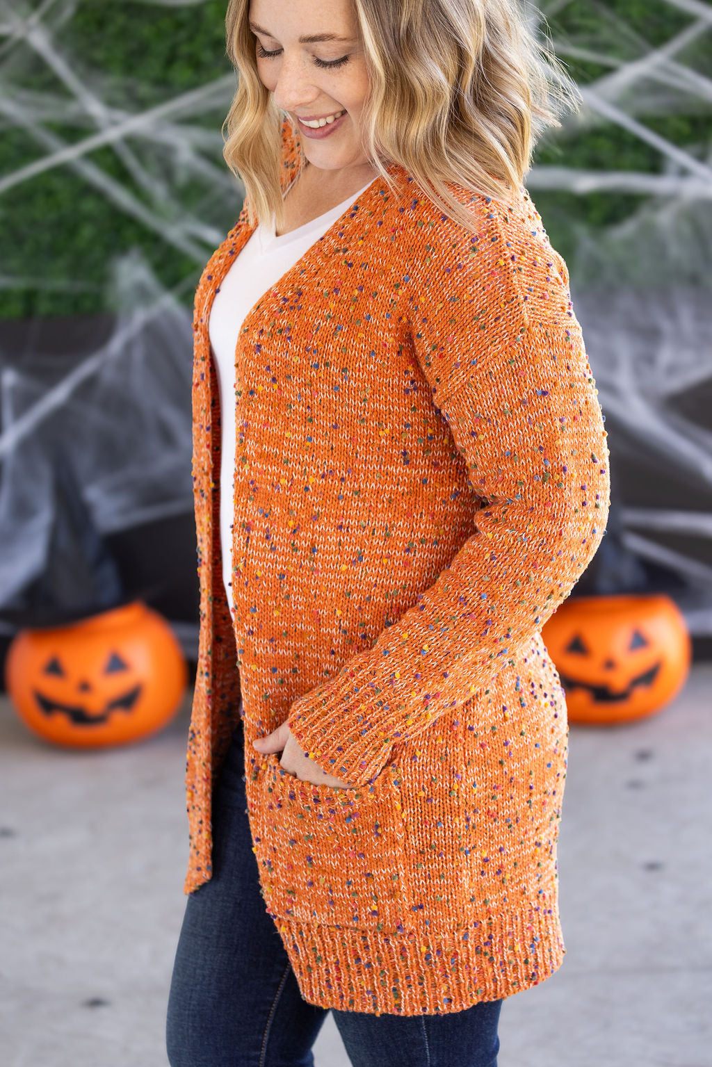 PREBOOK Carly Confetti Dot Cardigan - Pumpkin