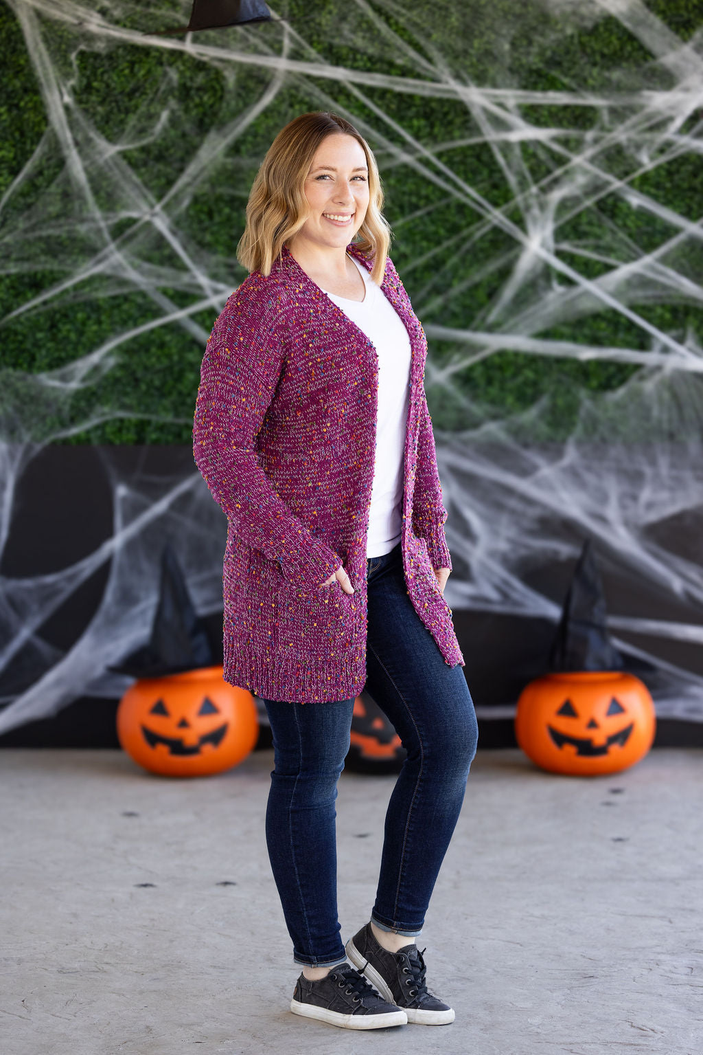 PREBOOK Carly Confetti Dot Cardigan - Dusty Magenta