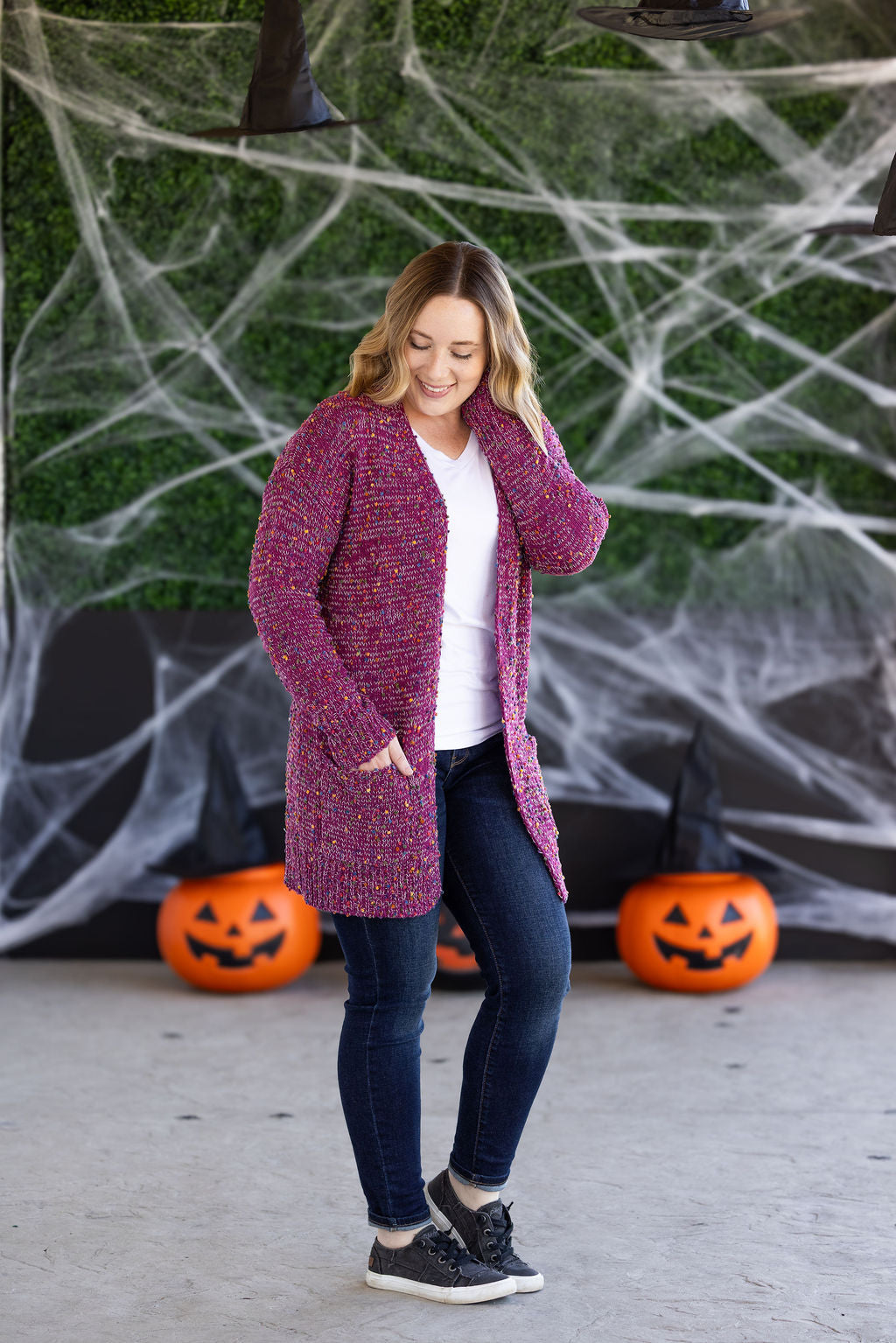 PREBOOK Carly Confetti Dot Cardigan - Dusty Magenta