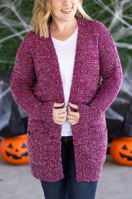 PREBOOK Carly Confetti Dot Cardigan - Dusty Magenta