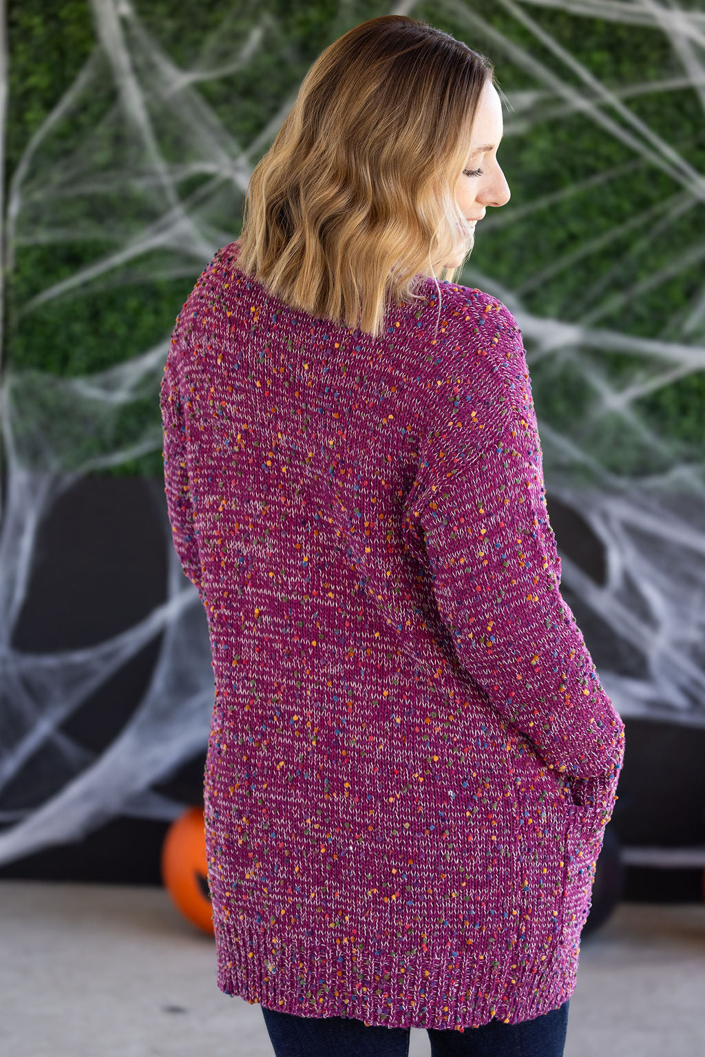 PREBOOK Carly Confetti Dot Cardigan - Dusty Magenta