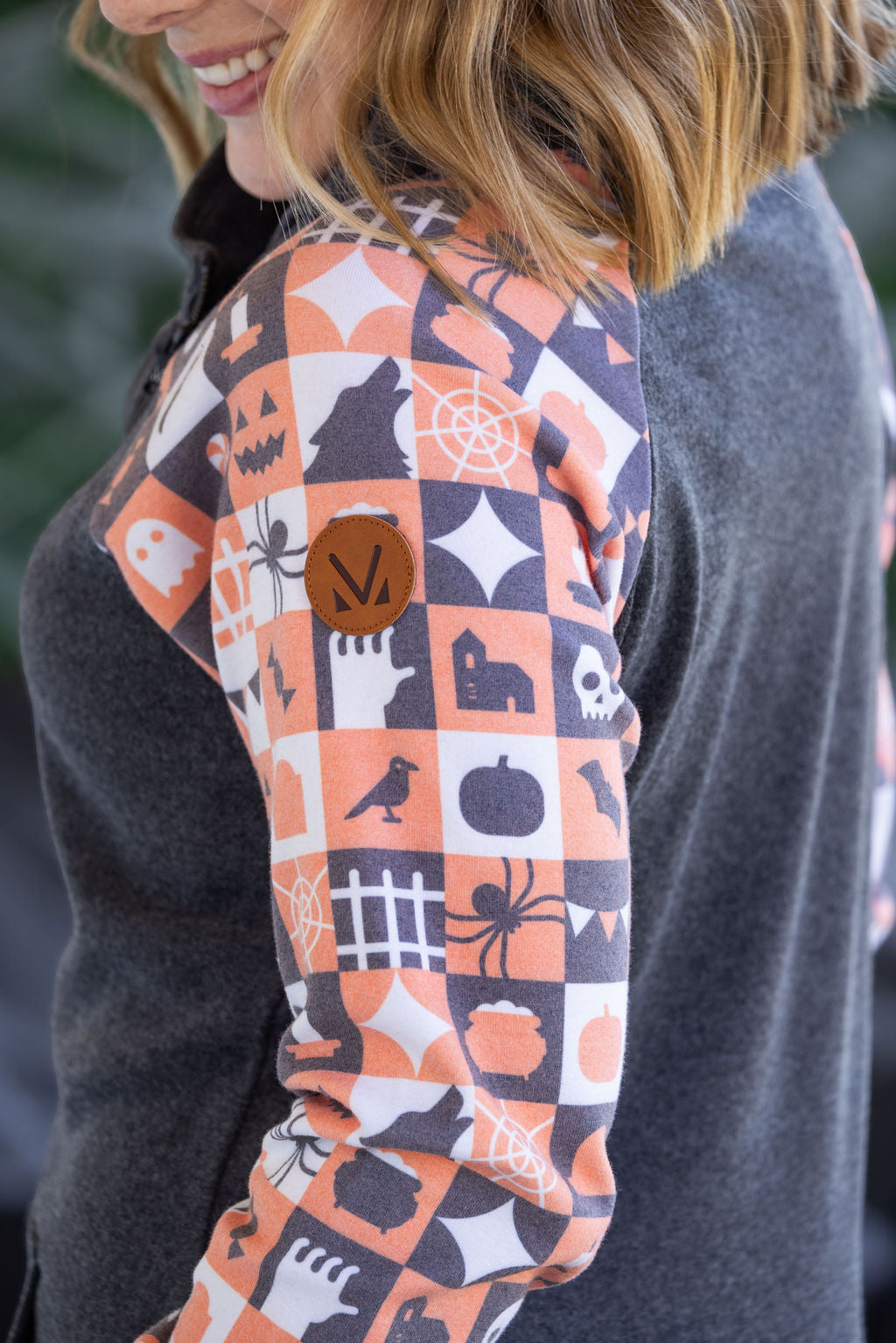 PREBOOK Zoey ZipCowl Sweatshirt -Trick-or-Treat Checkered and Charcoal