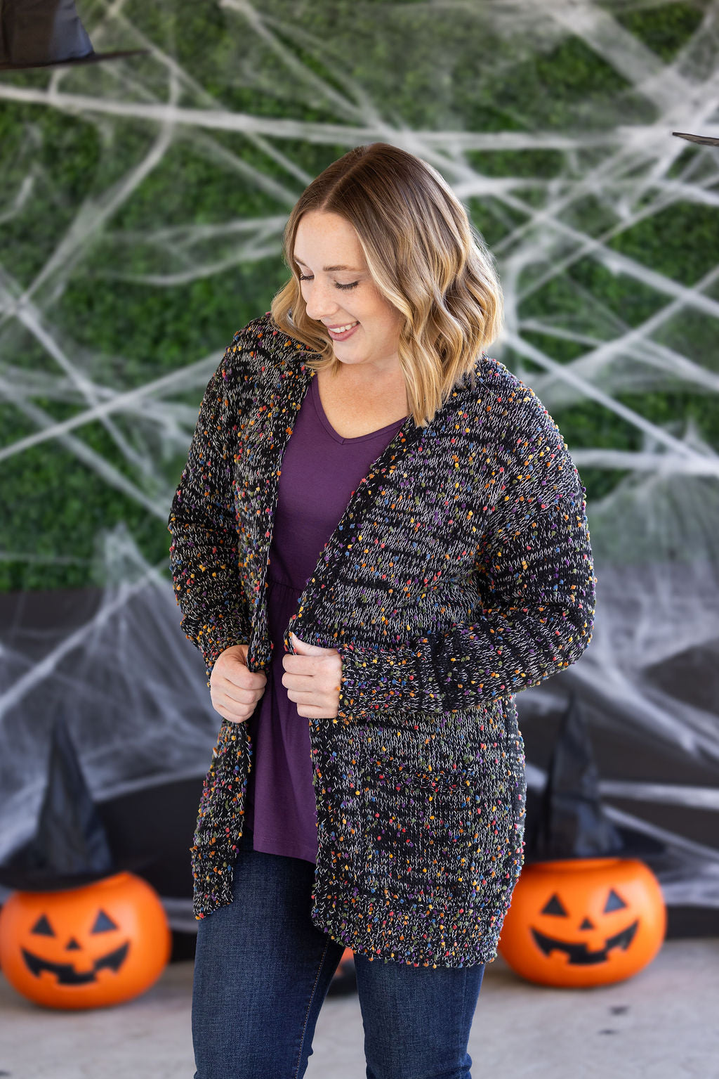 PREBOOK Carly Confetti Dot Cardigan - Black