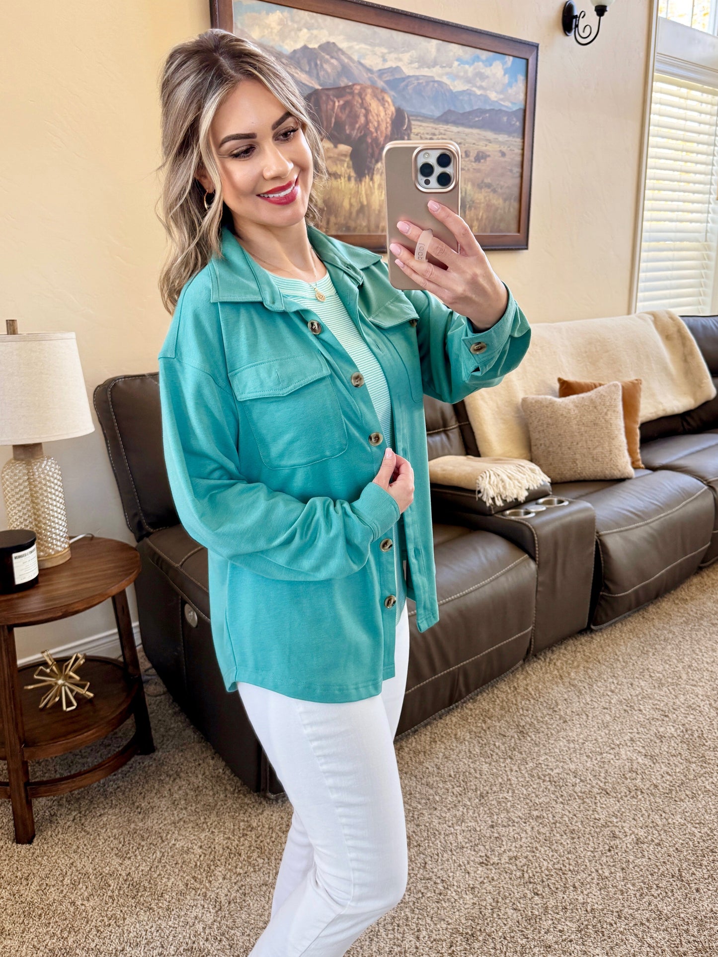 IN STOCK Brenna Button Down Top - Teal