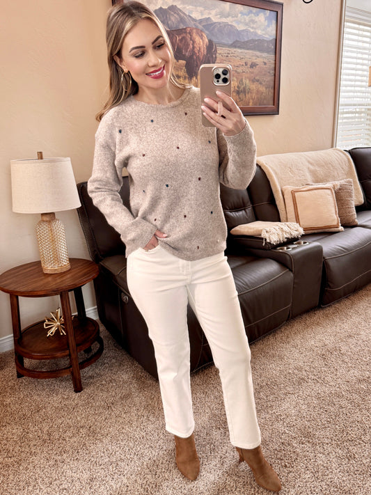 Mocha Sweater With Dot Detail