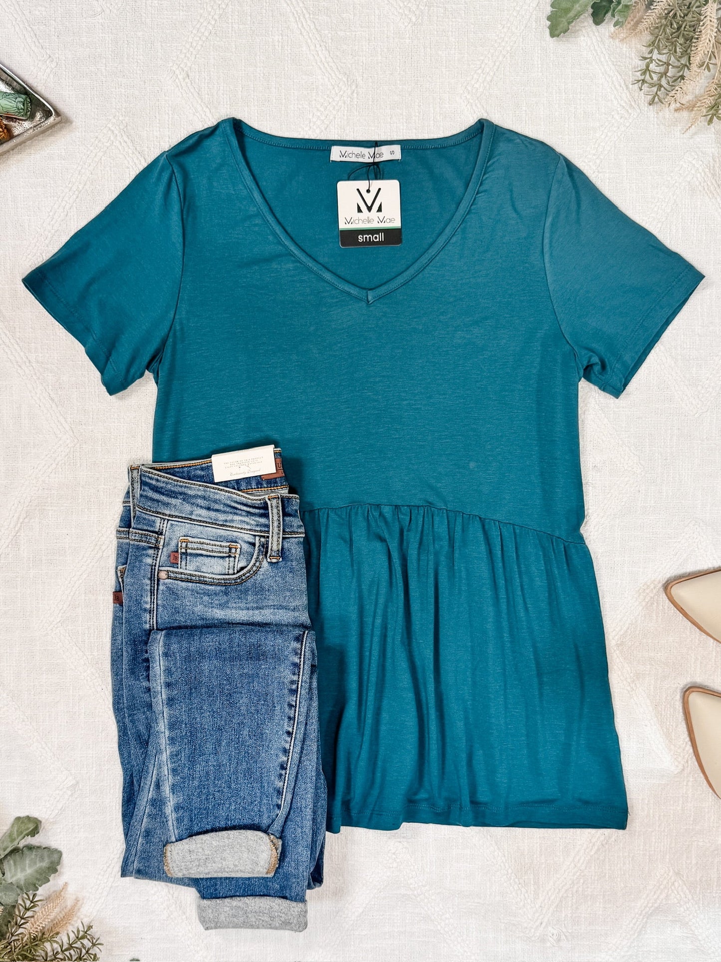 IN STOCK Sarah Ruffle Short Sleeve - Teal