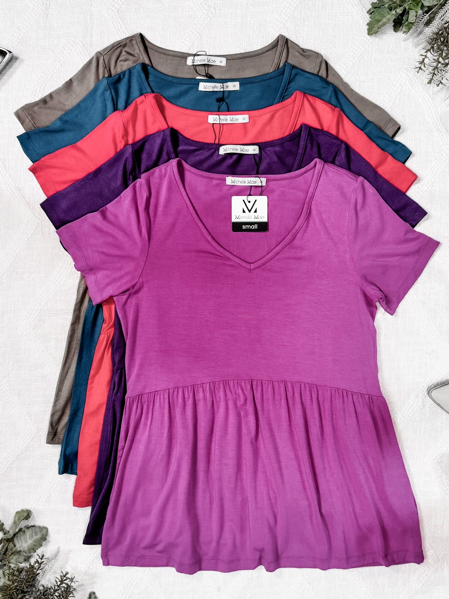 IN STOCK Sarah Ruffle Short Sleeve - Dark Purple