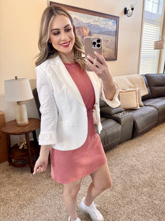 Ruffle Sleeve Blazer in True White