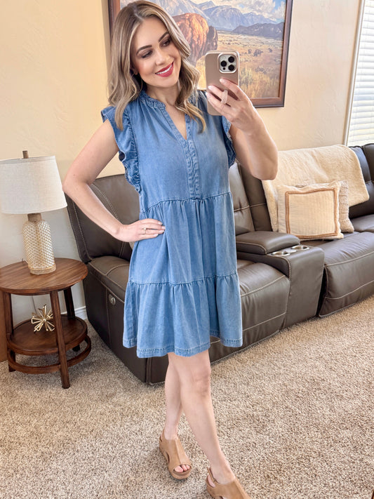 Tencel Ruffle Denim Dress