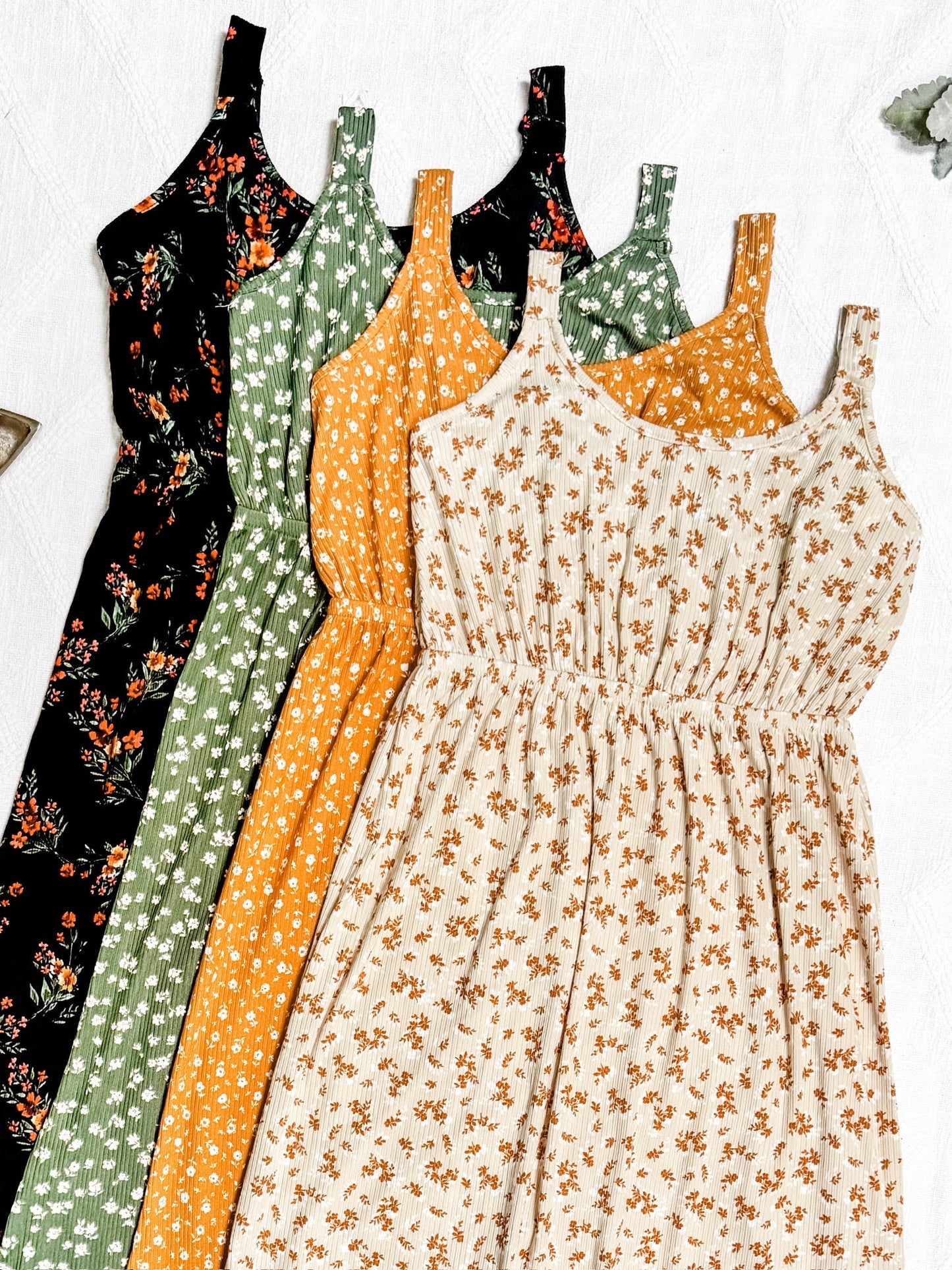 IN STOCK Reagan Ribbed Midi Dress - Pumpkin Floral