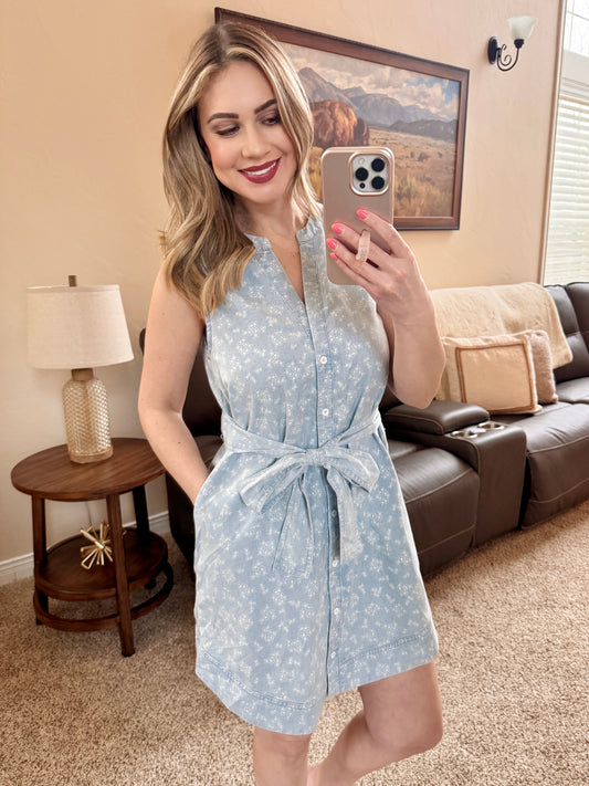 Floral Denim V-Neck Dress
