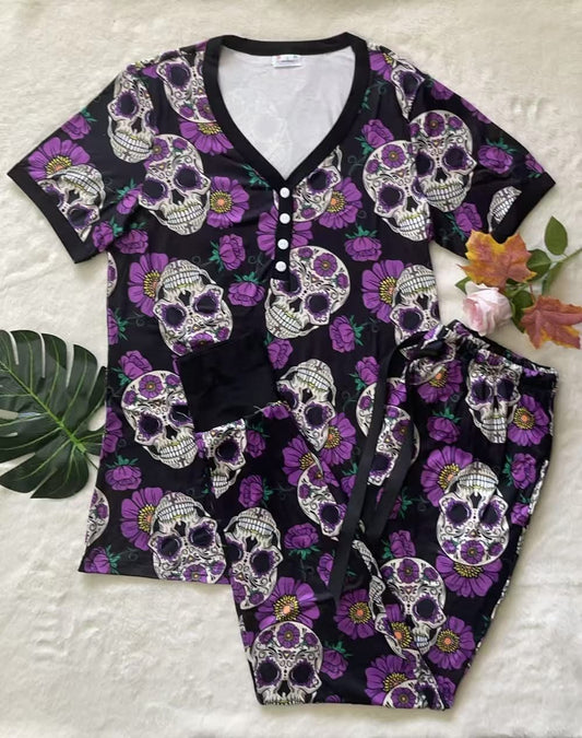 Shirley & Stone Halloween Pajamas - Purple Sugar Skull *PRE ORDER*