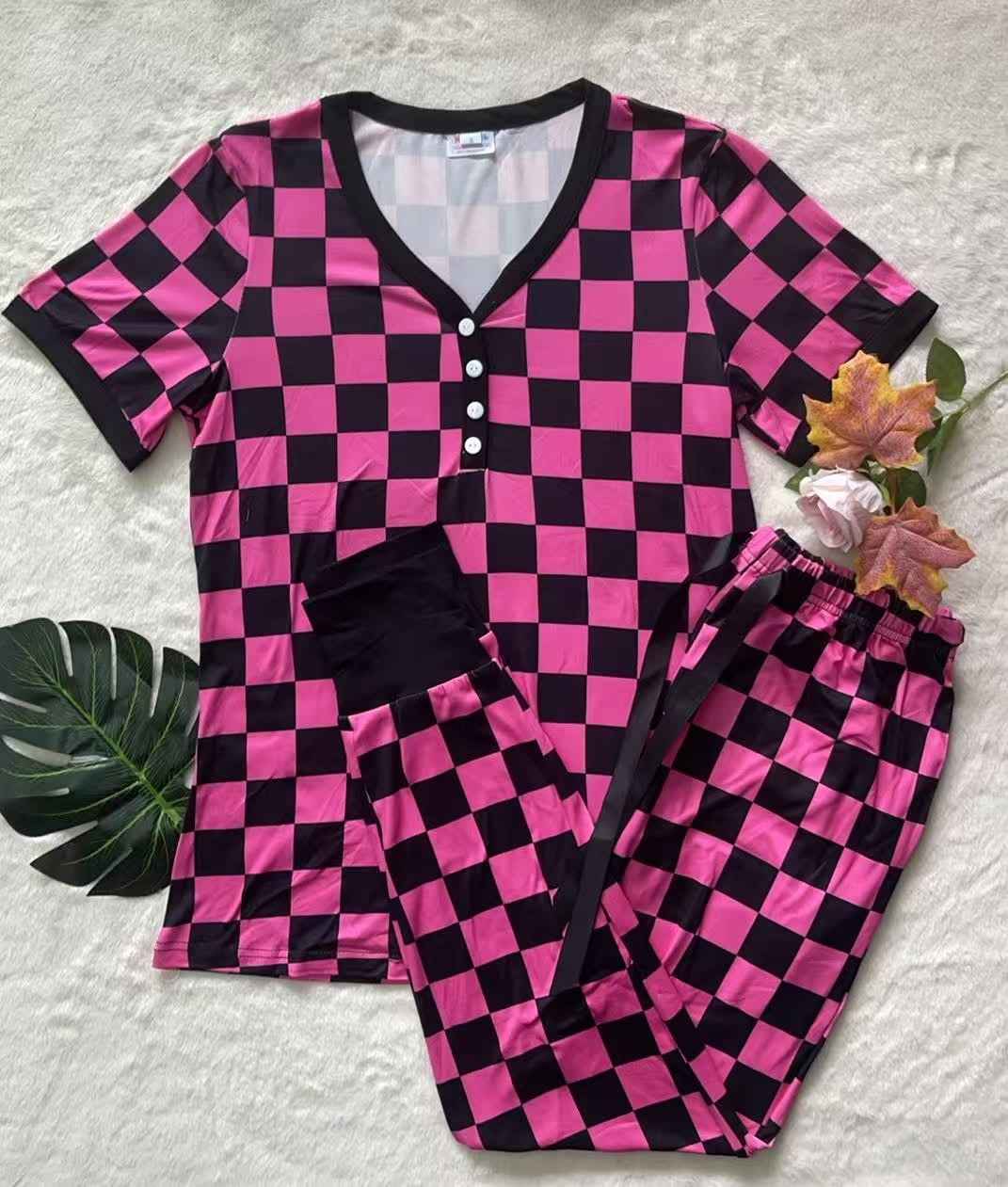 Shirley & Stone Halloween Pajamas - Pink Check *PRE ORDER*