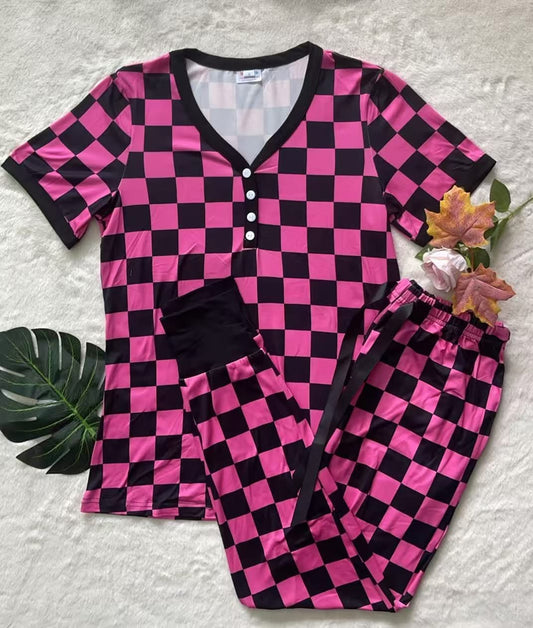 Shirley & Stone Halloween Pajamas - Pink Check *PRE ORDER*
