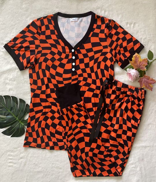 Shirley & Stone Halloween Pajamas - Orange Checker *PRE ORDER*