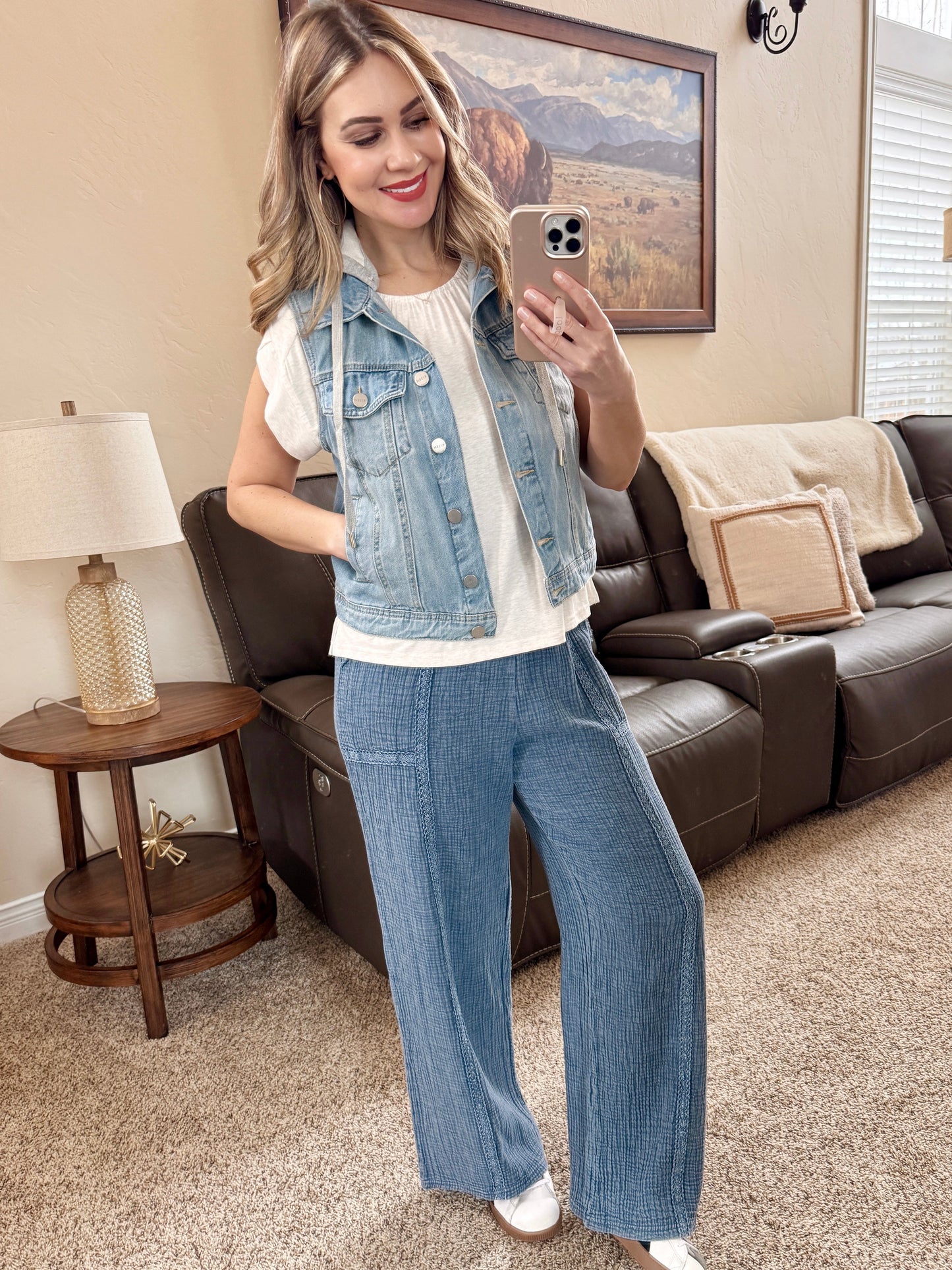 Denim Vest with Detachable Hood