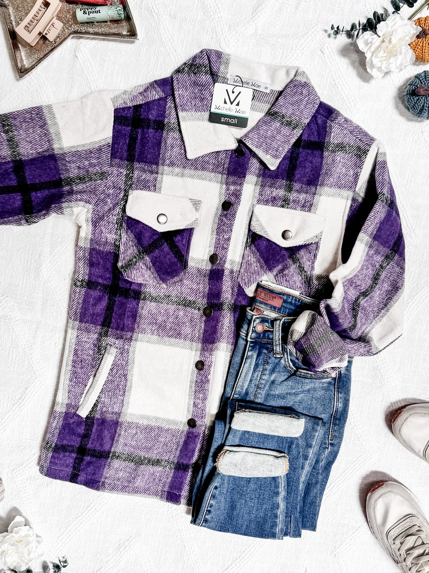 IN STOCK Norah Plaid Shacket - Purple Mix