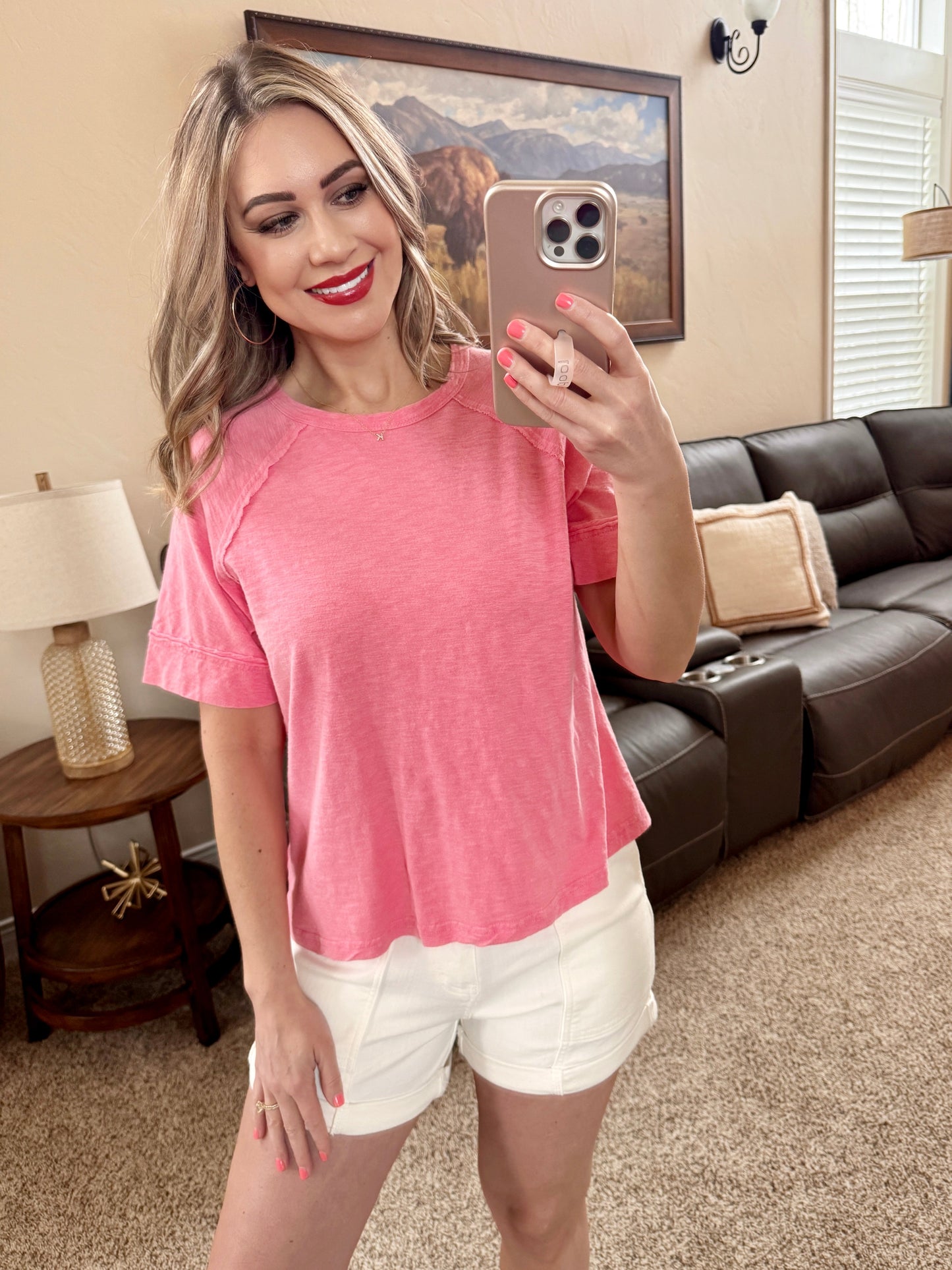 Taffy Pink Cozy Top With Seam Details