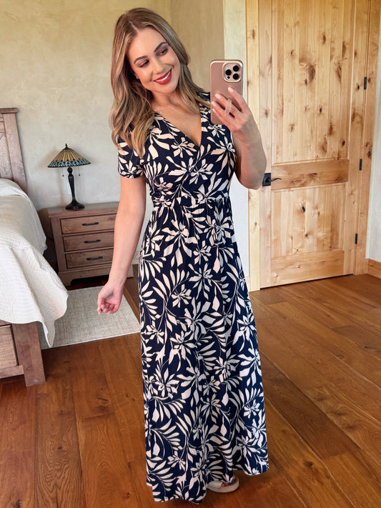Surplice Dress in Navy Floral