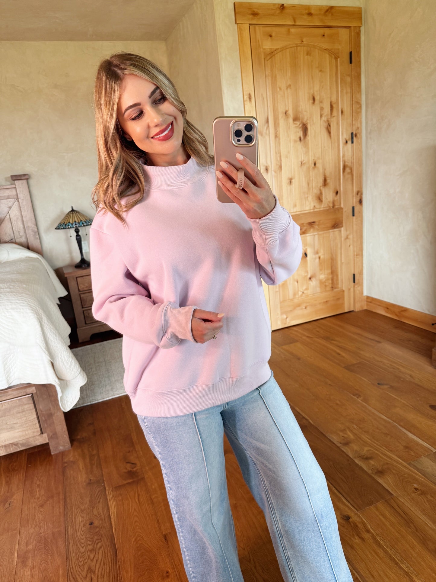 Mock Neck Pullover In Lavender