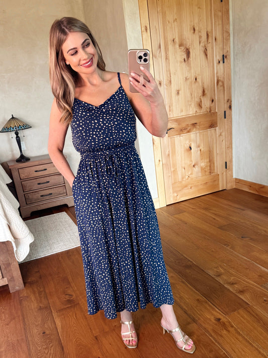Navy & Cream Polkadot Dress