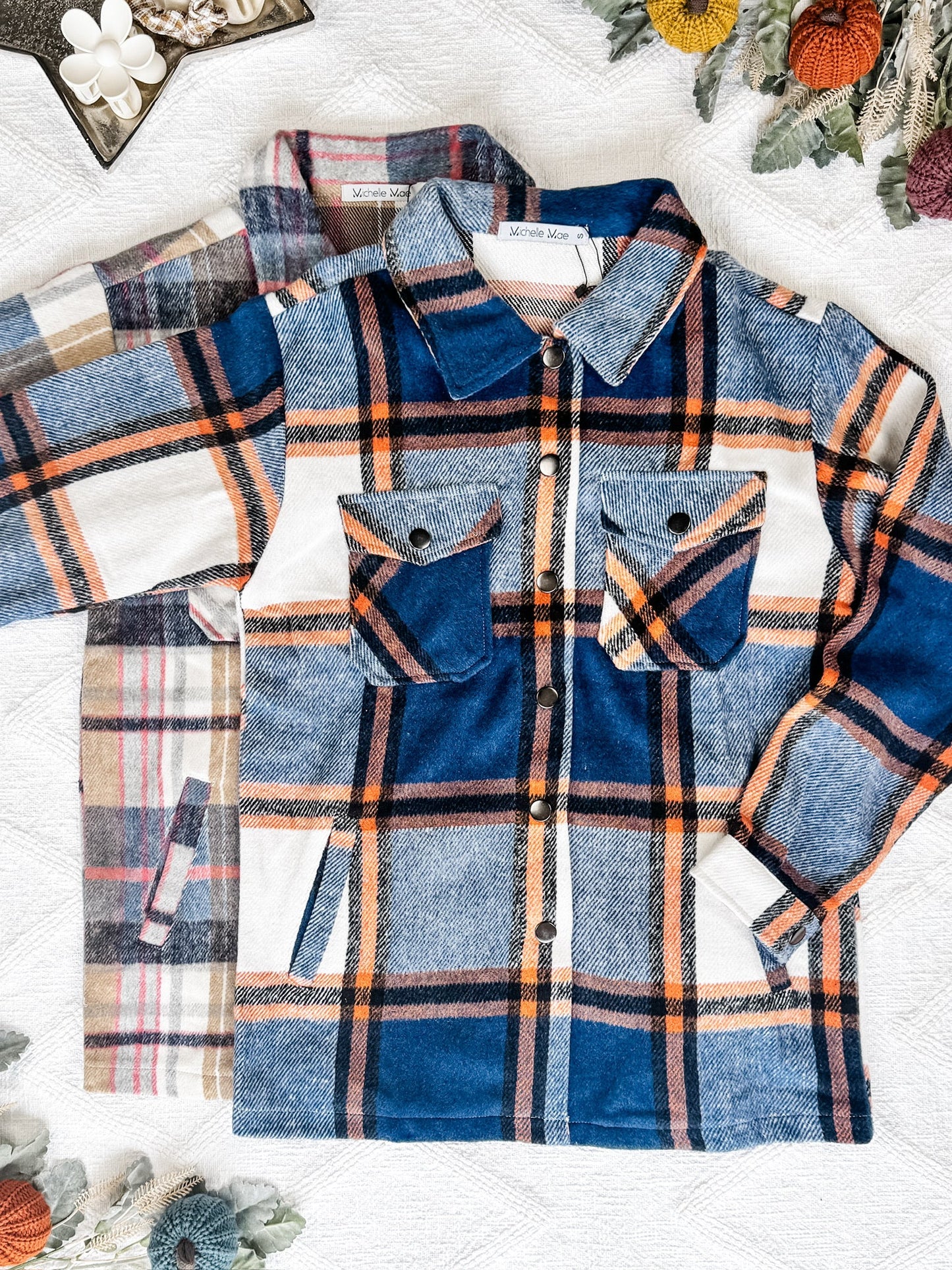 IN STOCK EN ROUTE Norah Plaid Shacket - Tan and Blue