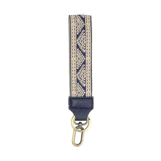 Joy Susan Easy Find Wristlet Keychain in Denim Geo Pyramid