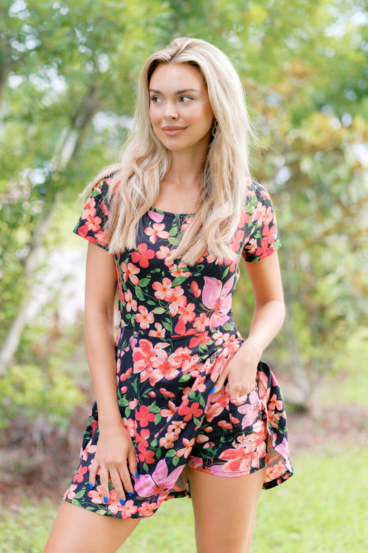 Neon Bloom Romper Dress