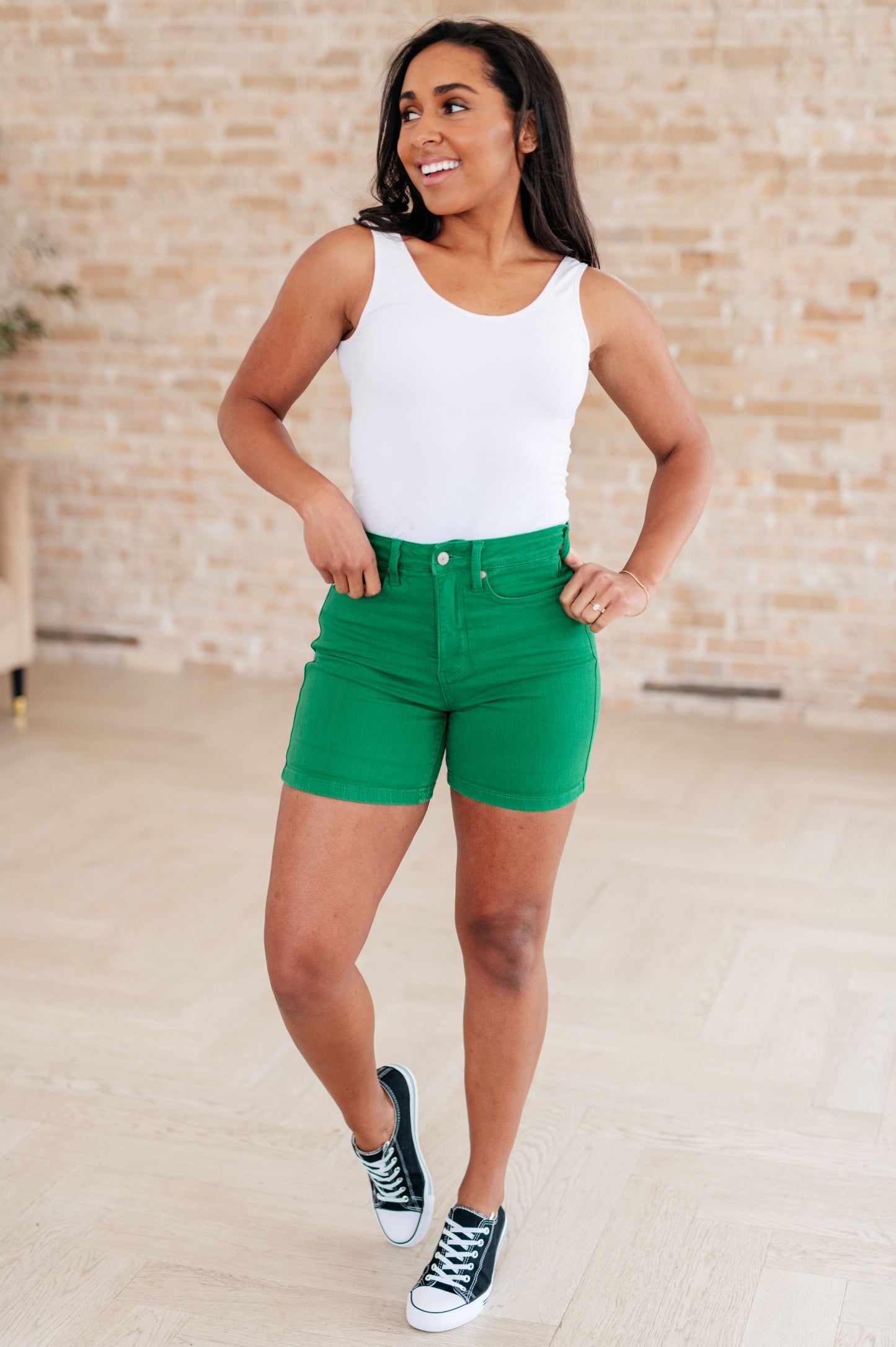 Jenna Judy Blue High Rise Control Top Cuffed Shorts in Green