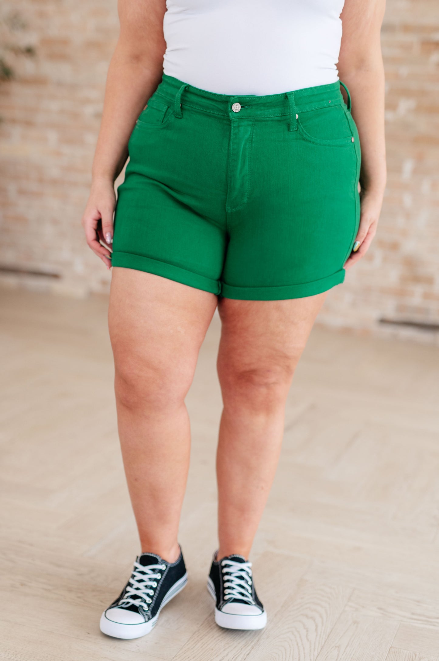Jenna Judy Blue High Rise Control Top Cuffed Shorts in Green