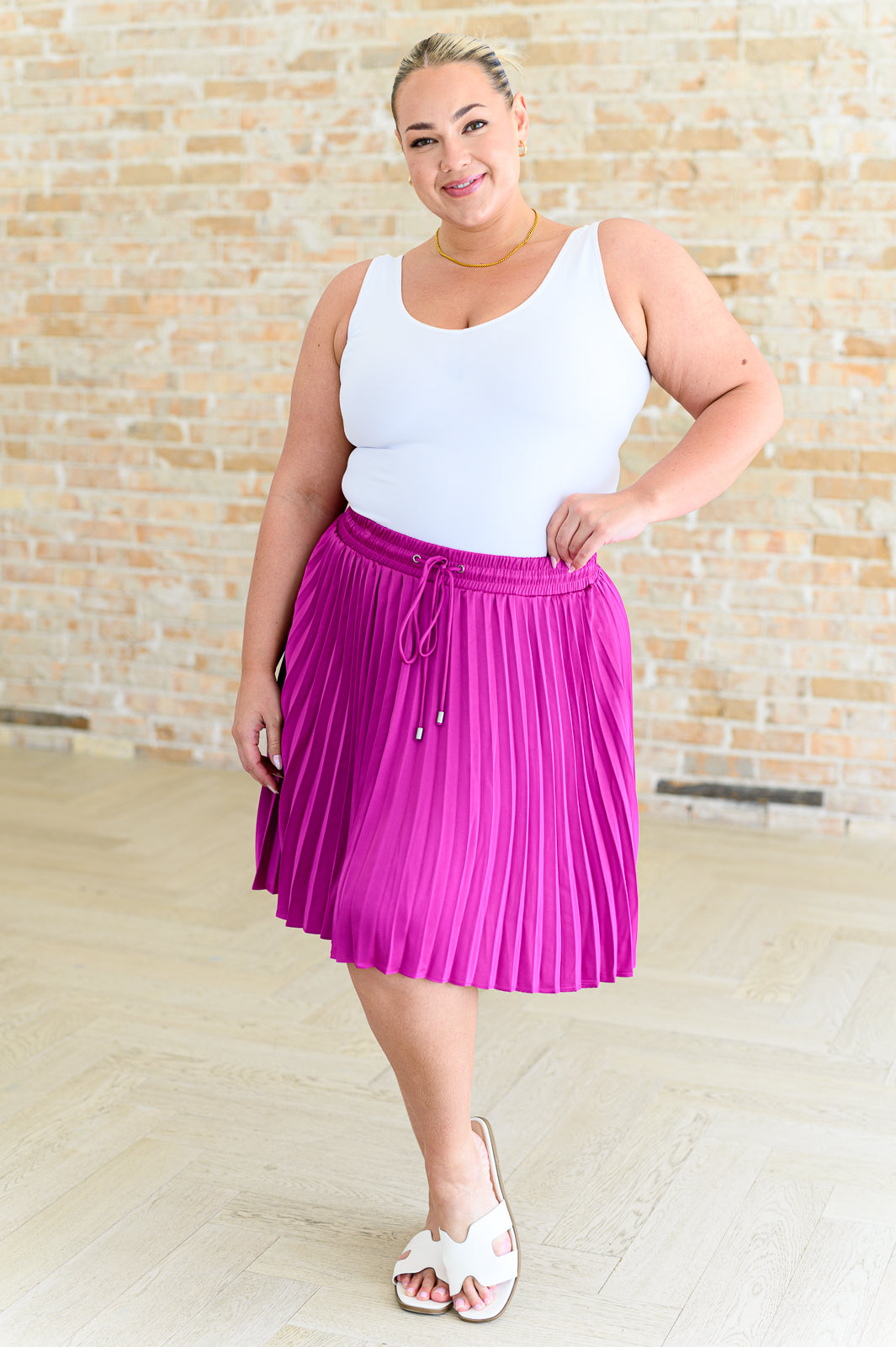 Just a Flirt Pleated Skirt in Magenta