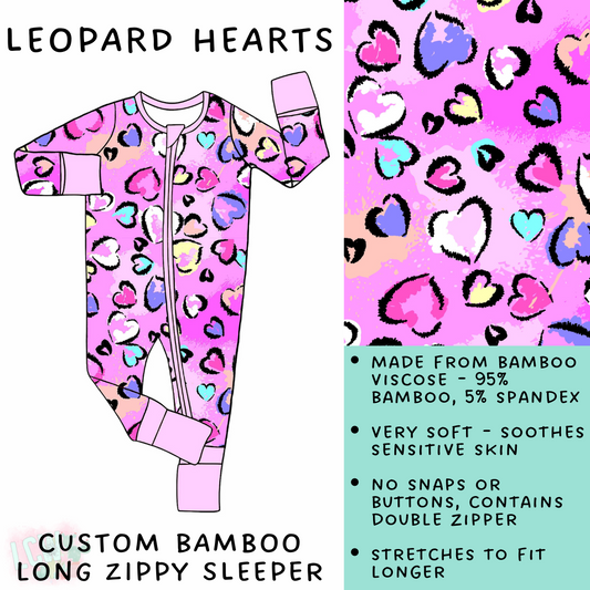 Batch #138 - Little Dreamers - Closes 6/25 - ETA mid August - Leopard Hearts Bamboo Long Zippy Sleeper