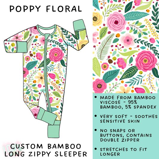 Batch #138 - Little Dreamers - Closes 6/25 - ETA mid August - Poppy Floral Bamboo Long Zippy Sleeper