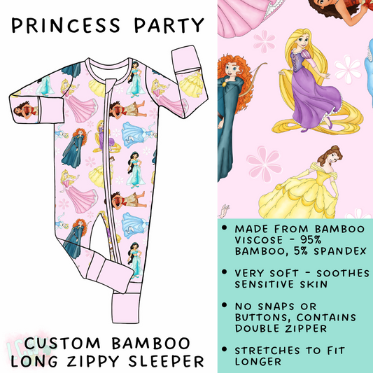 Batch #138 - Little Dreamers - Closes 6/25 - ETA mid August - Princess Party Bamboo Long Zippy Sleeper