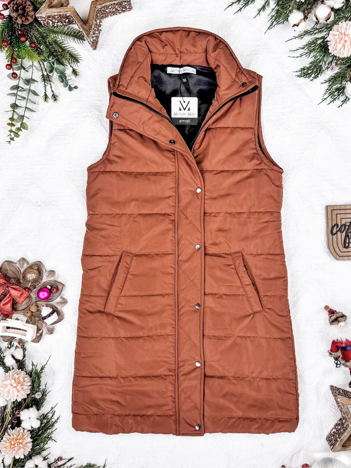 IN STOCK Harlow Long Vest - Cinnamon