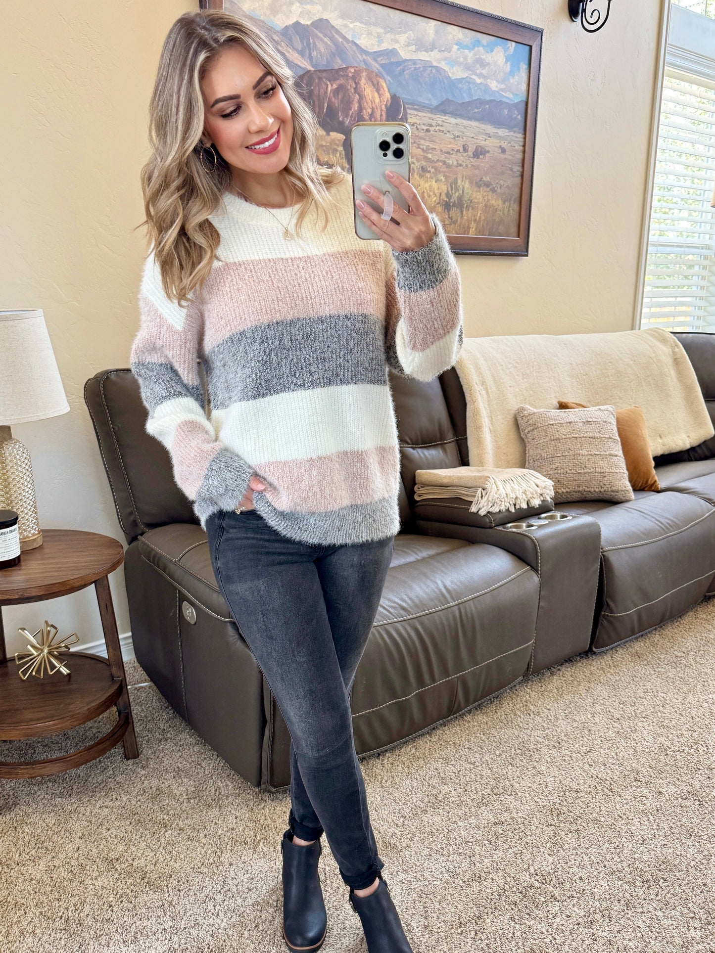IN STOCK Cozy Block Sweater - Pink and Grey